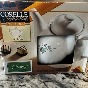 Corelle Callaway Teapot - New in Box : White and Green